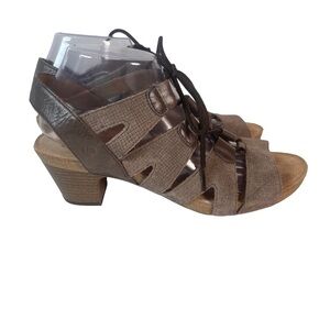 Josef Seibel Women’s Brown Suede Lace Up Open Toe Wedge Sandal Size 10